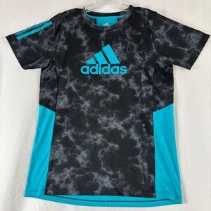Adidas, Black and Teal Cloud Pattern, Short Sleeve Tee Shirt, Size XL Boy's